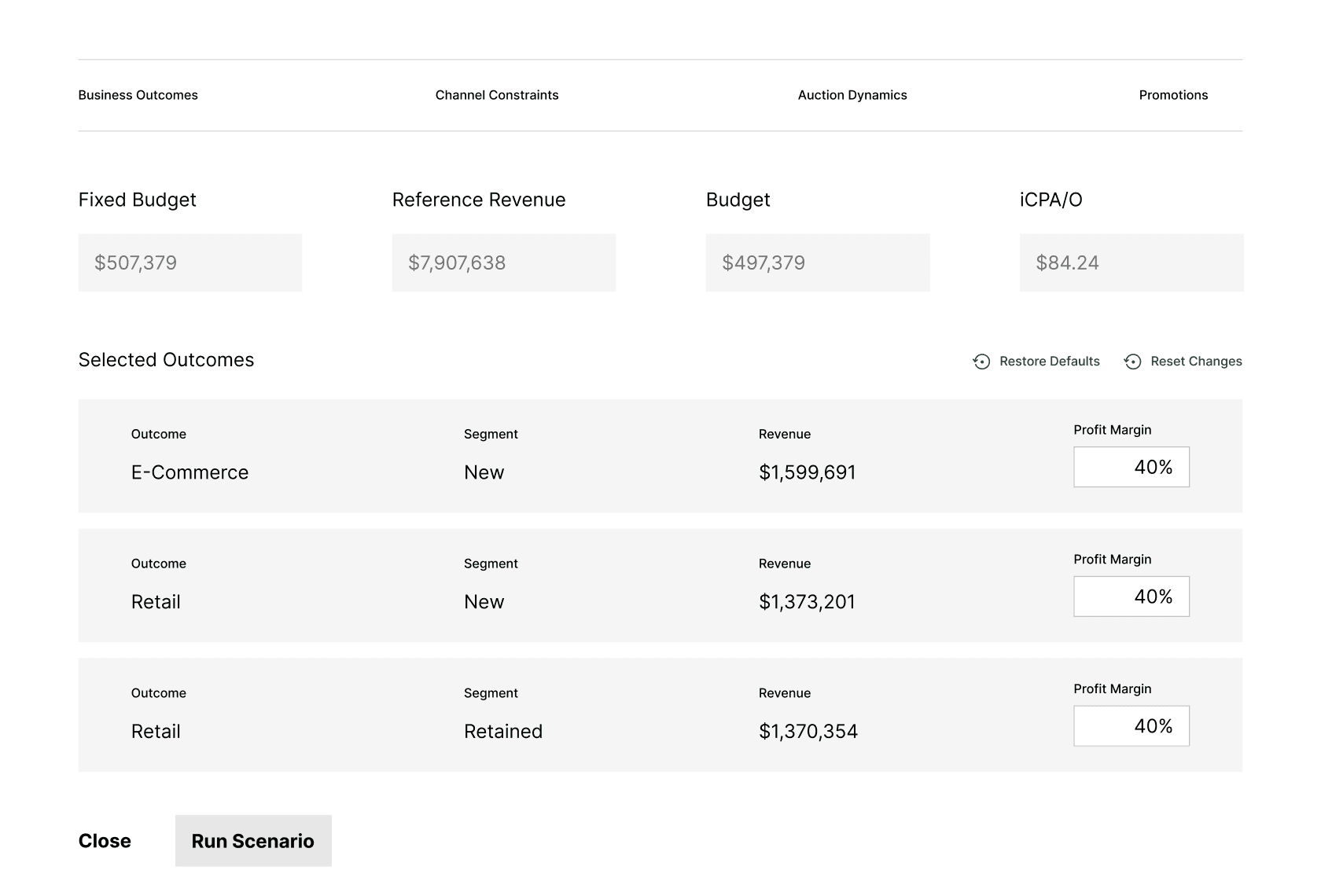 Scenario Simulation Dashboard 