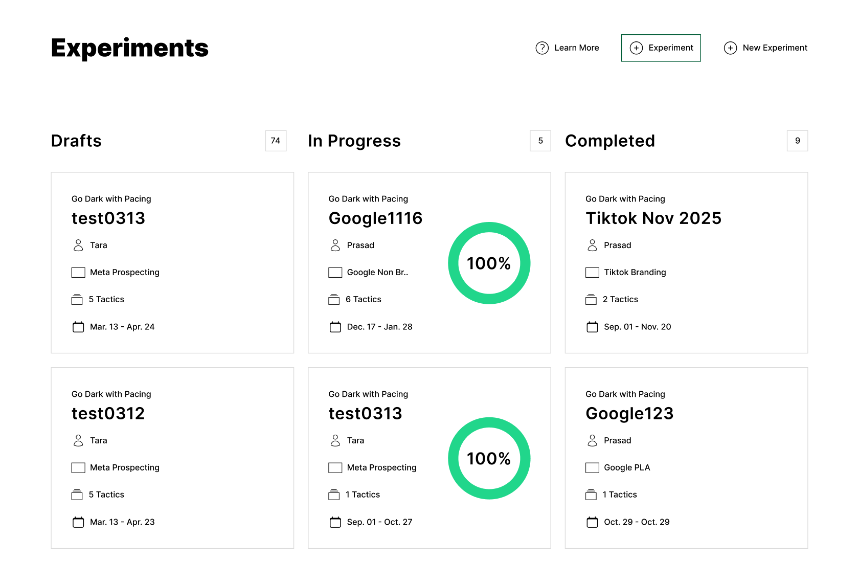Experiment Dashboard